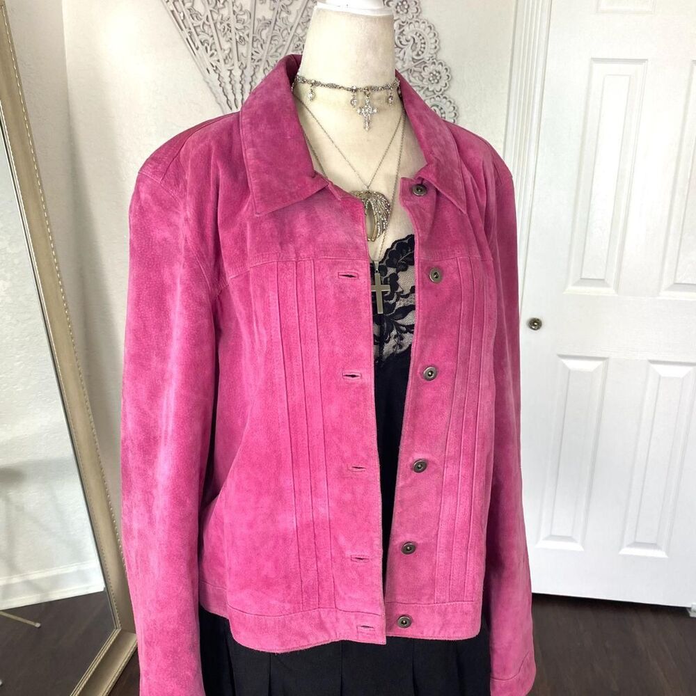 Style & Co Early 2000's Bright Pink Suede Leather Jacket Size XL - Picture 4 of 7
